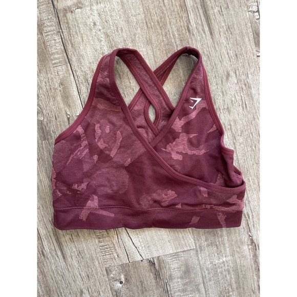 Gymshark Womens Adapt Camo Sports Bra Size M Burgundy Seamless Criss Cross Back - Picture 3 of 7